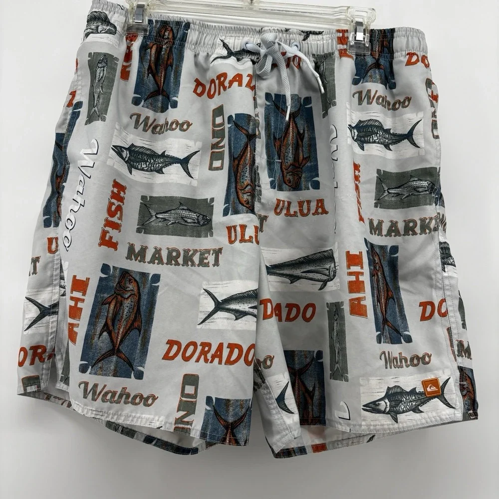 Quick Silver Shorts Mens Swim Trunks XL Fishing AOP Waterman‎ Board Shorts